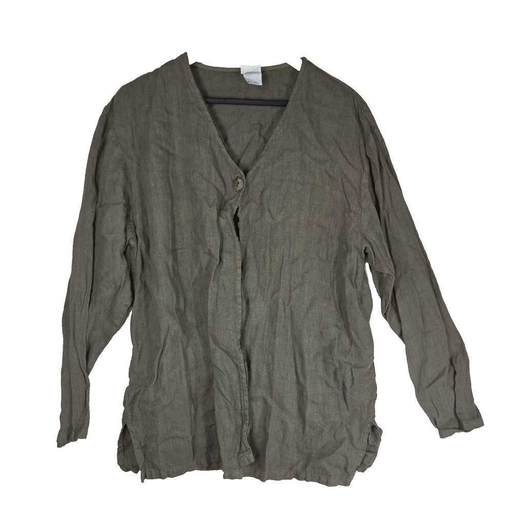 Vintage Marc Ware Shirt Womens Dress Medium Green Linen Cottagecore Lagenlook